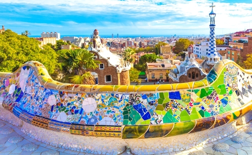 Barcelona,City,Panoramic,View,Of,Parc,Guell
